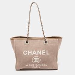 Chanel Deauville Tote Large Light Beige in Canvas with Silver-tone