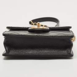 Pre Owned Chanel Black Quilted Leather Chic Pearls Flap Bag