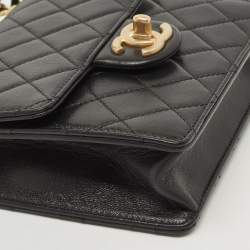 Pre Owned Chanel Black Quilted Leather Chic Pearls Flap Bag