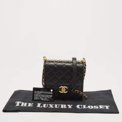 Pre Owned Chanel Black Quilted Leather Chic Pearls Flap Bag