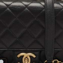 Pre Owned Chanel Black Quilted Leather Chic Pearls Flap Bag