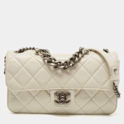 Pre Owned Chanel Off White Quilted Leather Medium Perfect Edge Flap Bag