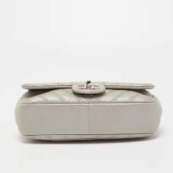 Chanel Metallic Grey Chevron Leather Studded Small Classic Flap Bag