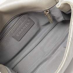 Chanel Metallic Grey Chevron Leather Studded Small Classic Flap Bag
