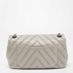 Chanel Metallic Grey Chevron Leather Studded Small Classic Flap Bag