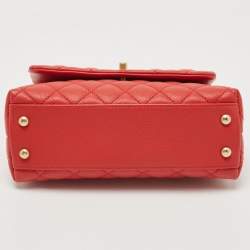Pre Owned Chanel Red Quilted Caviar Leather Mini Coco Top Handle Bag
