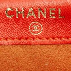 Pre Owned Chanel Orange Quilted Velvet CC Mini Phone Holder Clutch