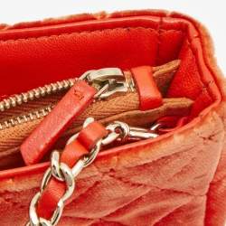 Pre Owned Chanel Orange Quilted Velvet CC Mini Phone Holder Clutch