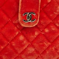 Pre Owned Chanel Orange Quilted Velvet CC Mini Phone Holder Clutch