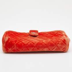 Pre Owned Chanel Orange Quilted Velvet CC Mini Phone Holder Clutch