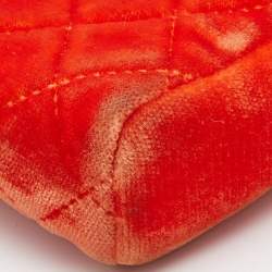 Pre Owned Chanel Orange Quilted Velvet CC Mini Phone Holder Clutch