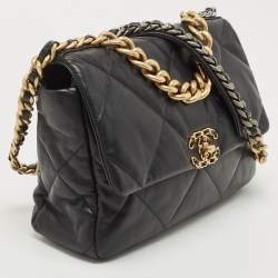 Chanel Black Quilted Leather CC Chain Link 19 Flap Bag