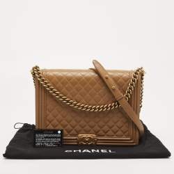 Pre Owned Chanel Beige Quilted Leather Large Boy Flap Bag