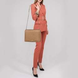 Pre Owned Chanel Beige Quilted Leather Large Boy Flap Bag