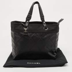 Pre Owned Chanel Black Quilted Coated and Canvas Paris Biarritz Grand Shopper Tote