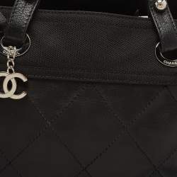 Pre Owned Chanel Black Quilted Coated and Canvas Paris Biarritz Grand Shopper Tote