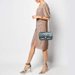 Pre Owned Chanel Green Quilted Leather and Python Urban Mix Flap Bag