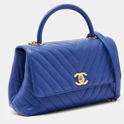 Pre Owned Chanel Blue Caviar Leather Medium Coco Top Handle Bag