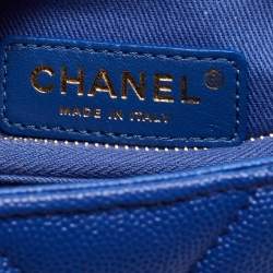 Pre Owned Chanel Blue Caviar Leather Medium Coco Top Handle Bag