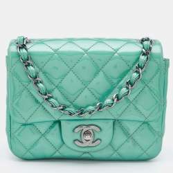 Chanel Light Green Quilted Patent Leather Mini Square Classic Single Flap