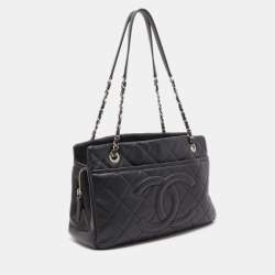 Pre Owned Chanel Black Quilted Caviar Soft Leather Medium Timeless Shopping Tote