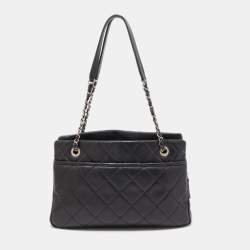 Pre Owned Chanel Black Quilted Caviar Soft Leather Medium Timeless Shopping Tote