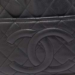 Pre Owned Chanel Black Quilted Caviar Soft Leather Medium Timeless Shopping Tote
