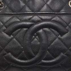 Pre Owned Chanel Black Quilted Caviar Soft Leather Medium Timeless Shopping Tote