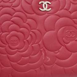 Chanel Pink Leather CC Camellia Zip Around Wallet Organizer 