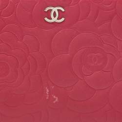 Chanel Pink Leather CC Camellia Zip Around Wallet Organizer 