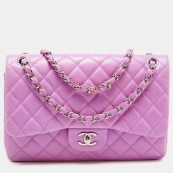 Chanel Light Purple Quilted Lambskin Leather Classic Jumbo Double Flap Bag