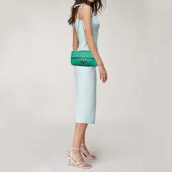 Pre Owned Chanel Green Quilted Perforated Leather East/West Classic Flap Bag