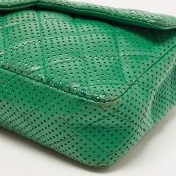 Pre Owned Chanel Green Quilted Perforated Leather East/West Classic Flap Bag