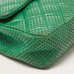 Pre Owned Chanel Green Quilted Perforated Leather East/West Classic Flap Bag