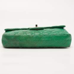 Pre Owned Chanel Green Quilted Perforated Leather East/West Classic Flap Bag