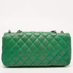 Pre Owned Chanel Green Quilted Perforated Leather East/West Classic Flap Bag