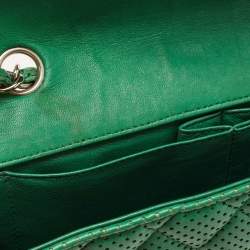 Pre Owned Chanel Green Quilted Perforated Leather East/West Classic Flap Bag