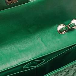 Pre Owned Chanel Green Quilted Perforated Leather East/West Classic Flap Bag