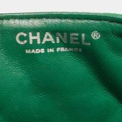 Pre Owned Chanel Green Quilted Perforated Leather East/West Classic Flap Bag