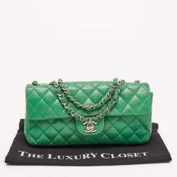 Pre Owned Chanel Green Quilted Perforated Leather East/West Classic Flap Bag