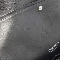 Pre Owned Chanel Black Chevron Quilted Caviar Leather Jumbo Classic Double Flap Bag