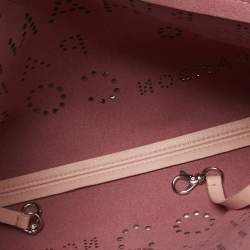 Pre Owned Chanel Light Pink Leather Perforated Logo Flap Bag