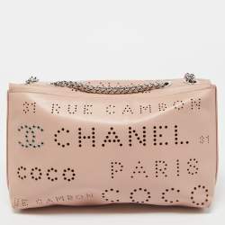Pre Owned Chanel Light Pink Leather Perforated Logo Flap Bag