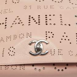 Pre Owned Chanel Light Pink Leather Perforated Logo Flap Bag