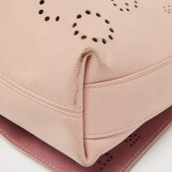 Pre Owned Chanel Light Pink Leather Perforated Logo Flap Bag