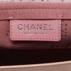 Pre Owned Chanel Light Pink Leather Perforated Logo Flap Bag