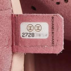 Pre Owned Chanel Light Pink Leather Perforated Logo Flap Bag