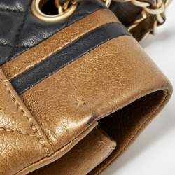 Pre Owned Chanel Gold/Black Quilted Leather Flap Shoulder Bag