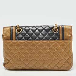 Pre Owned Chanel Gold/Black Quilted Leather Flap Shoulder Bag
