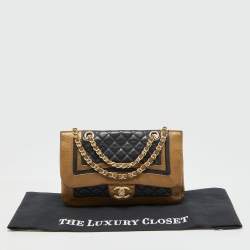 Pre Owned Chanel Gold/Black Quilted Leather Flap Shoulder Bag